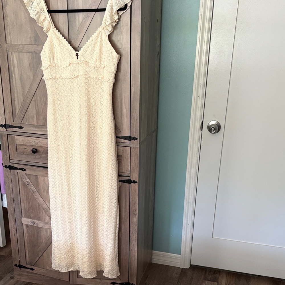 Women's Cream Maxi Dress with Ruffle Straps